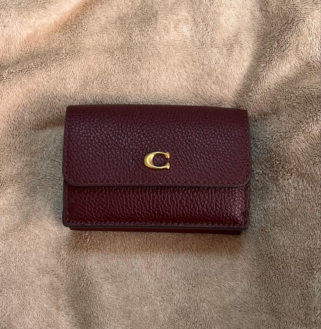 【極美品】新色　コーチ　ミニトライフォールド　ボルドー