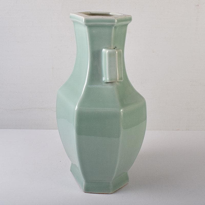 中国　大清康煕年製款　粉青釉　双貫耳瓶　V　R8510H