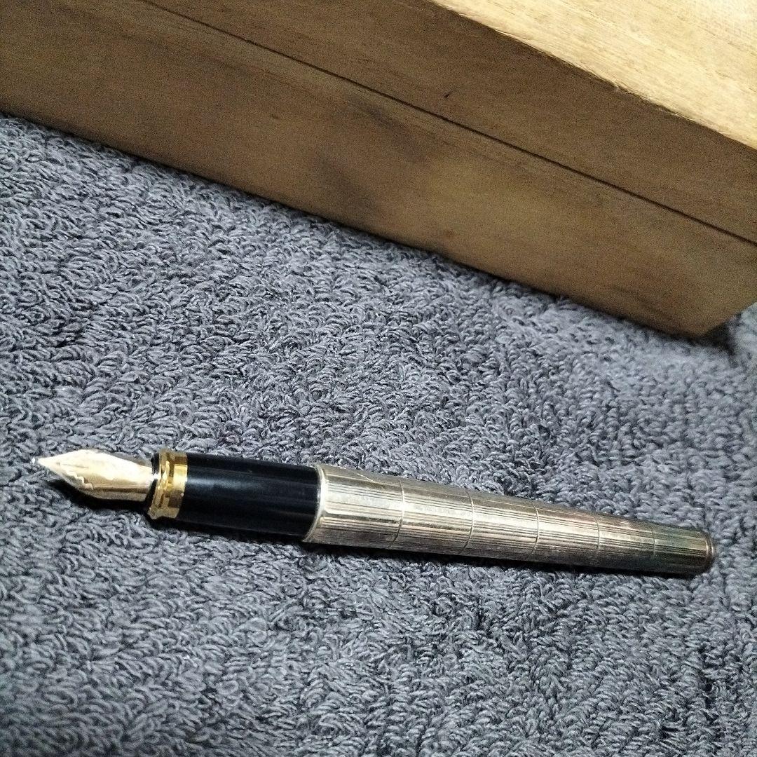 14K シルバー ストライプ模様 万年筆