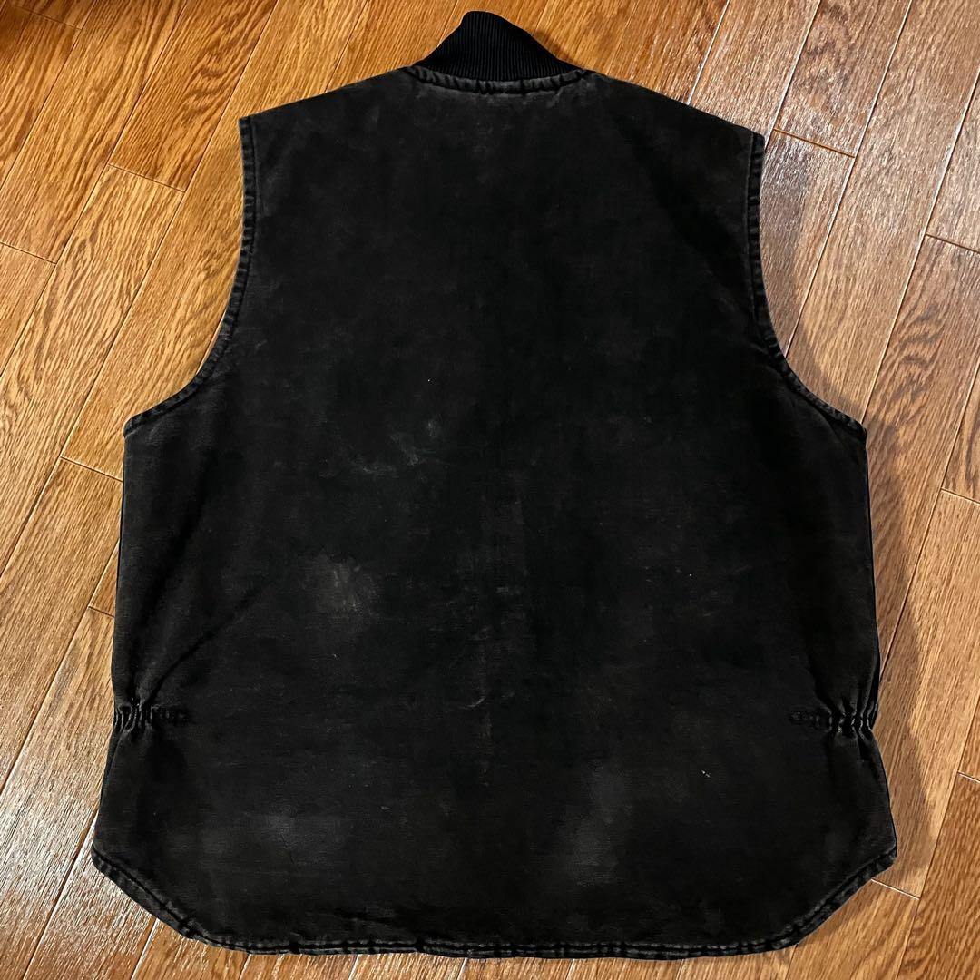 90s Carhartt オニキスブラック ダックベスト USA製 腰ゴム L