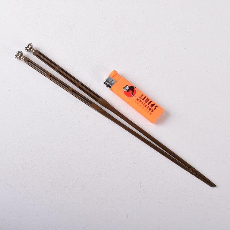 茶道具　金工師　木村清五郎（清雲）造　銅製　菊頭　火箸　共布共箱　C　R8471