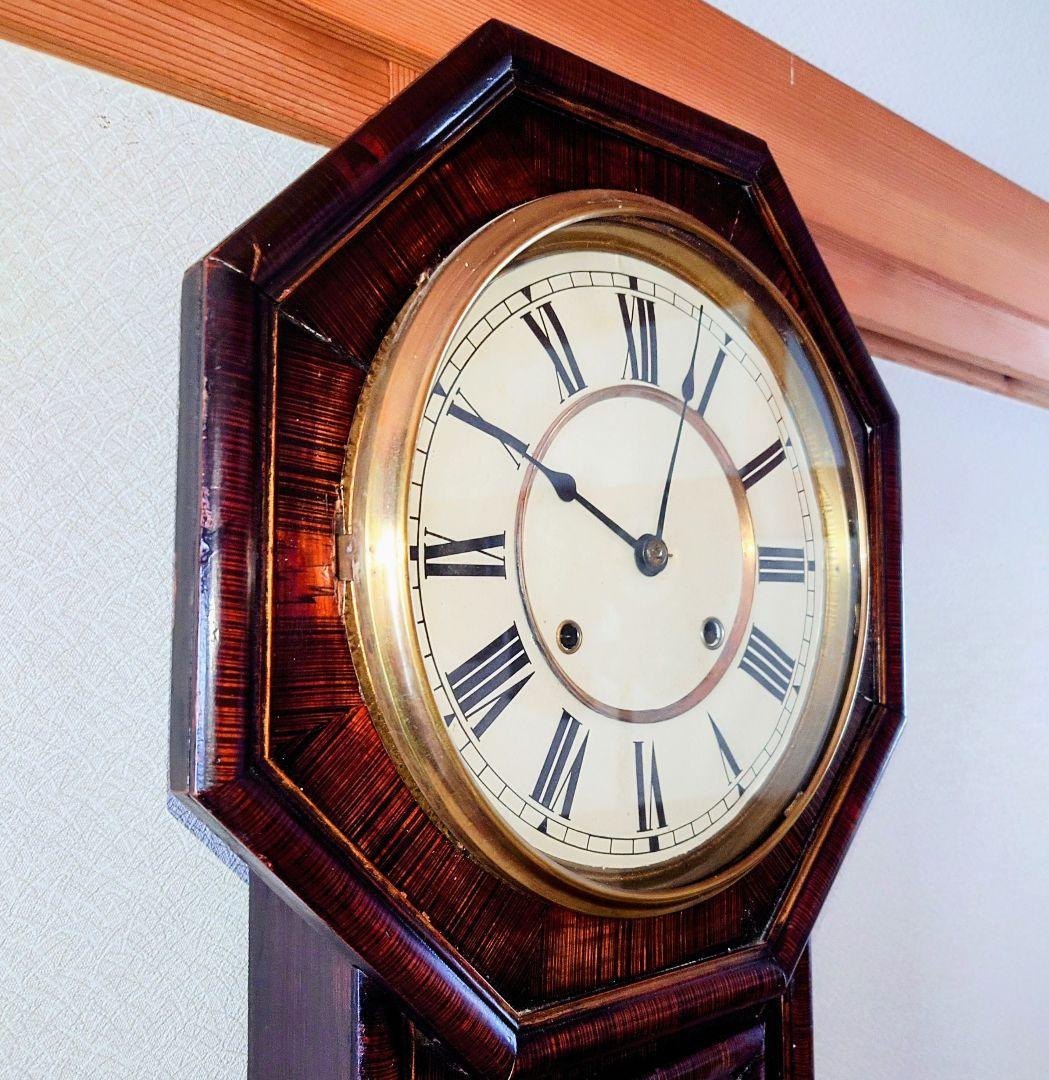 〈完動美品〉精工舎　大型十寸中玉縁八角尾長ゼンマイ振り子時計　アンティーク古時計