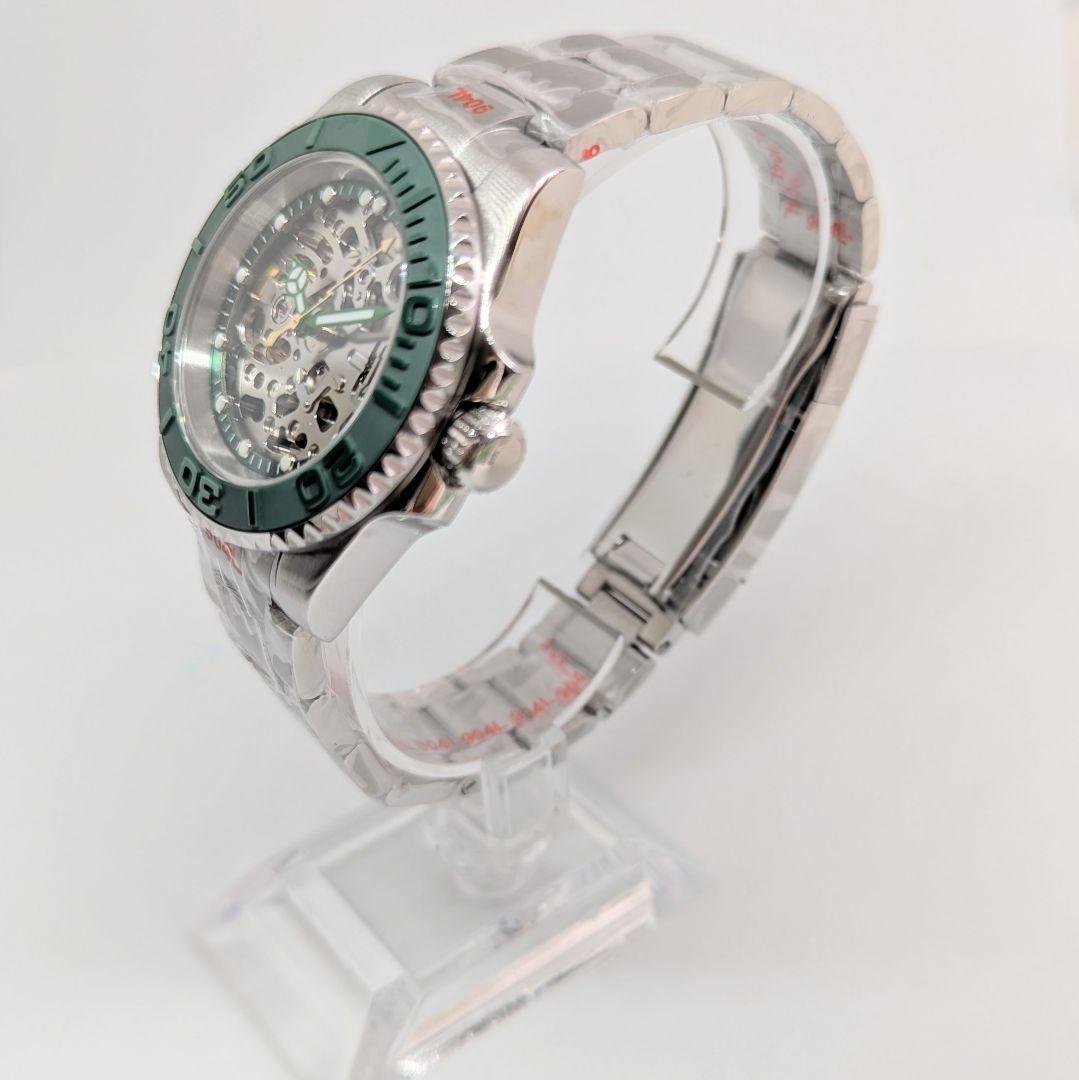 【NH70 MOD カスタム 自動巻 腕時計】カスタム 裏スケ 緑