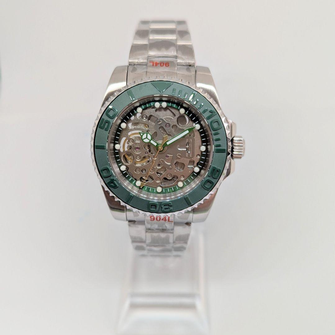 【NH70 MOD カスタム 自動巻 腕時計】カスタム 裏スケ 緑
