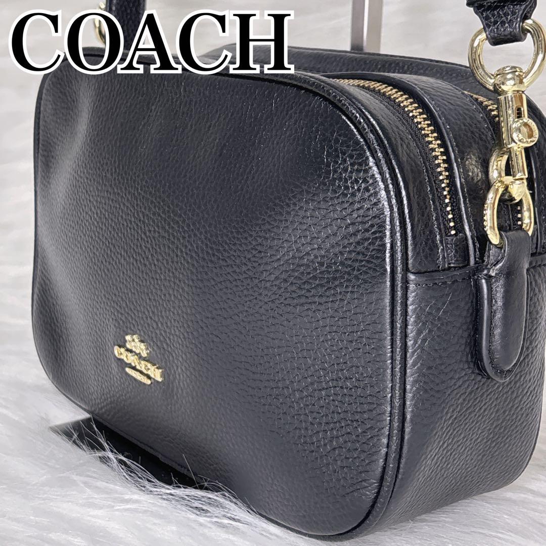 COACH ブラックレザー ショルダーバッグ カメラバッグ 金チェーンショルダー