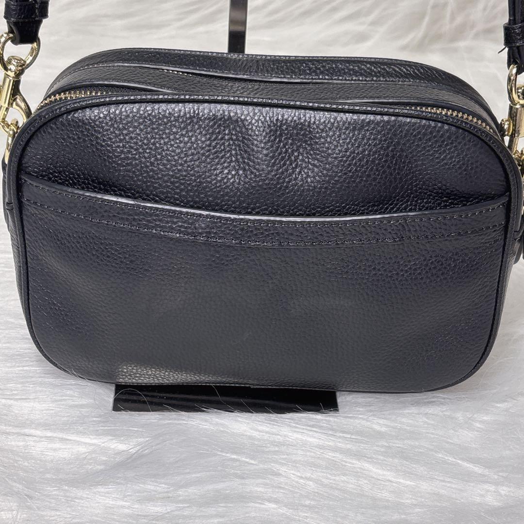 COACH ブラックレザー ショルダーバッグ カメラバッグ 金チェーンショルダー
