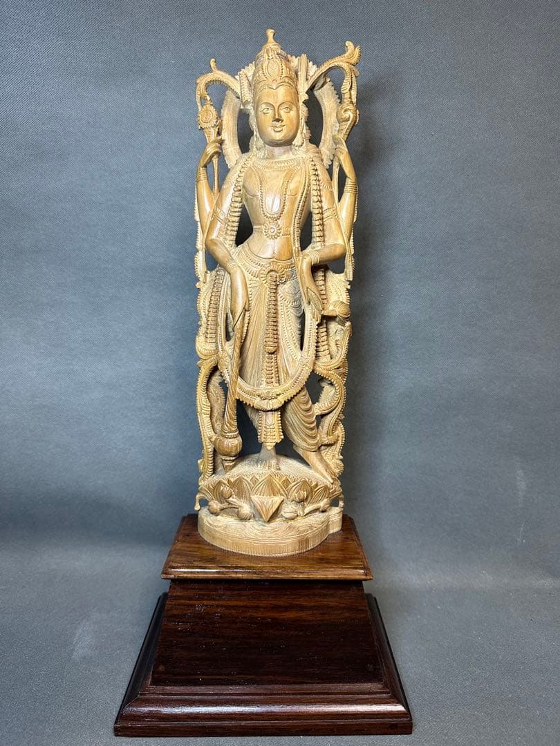 インド　白檀　木彫り　弁財天　観音　仏教美術　仏像 骨董 木像　木製　仏教
