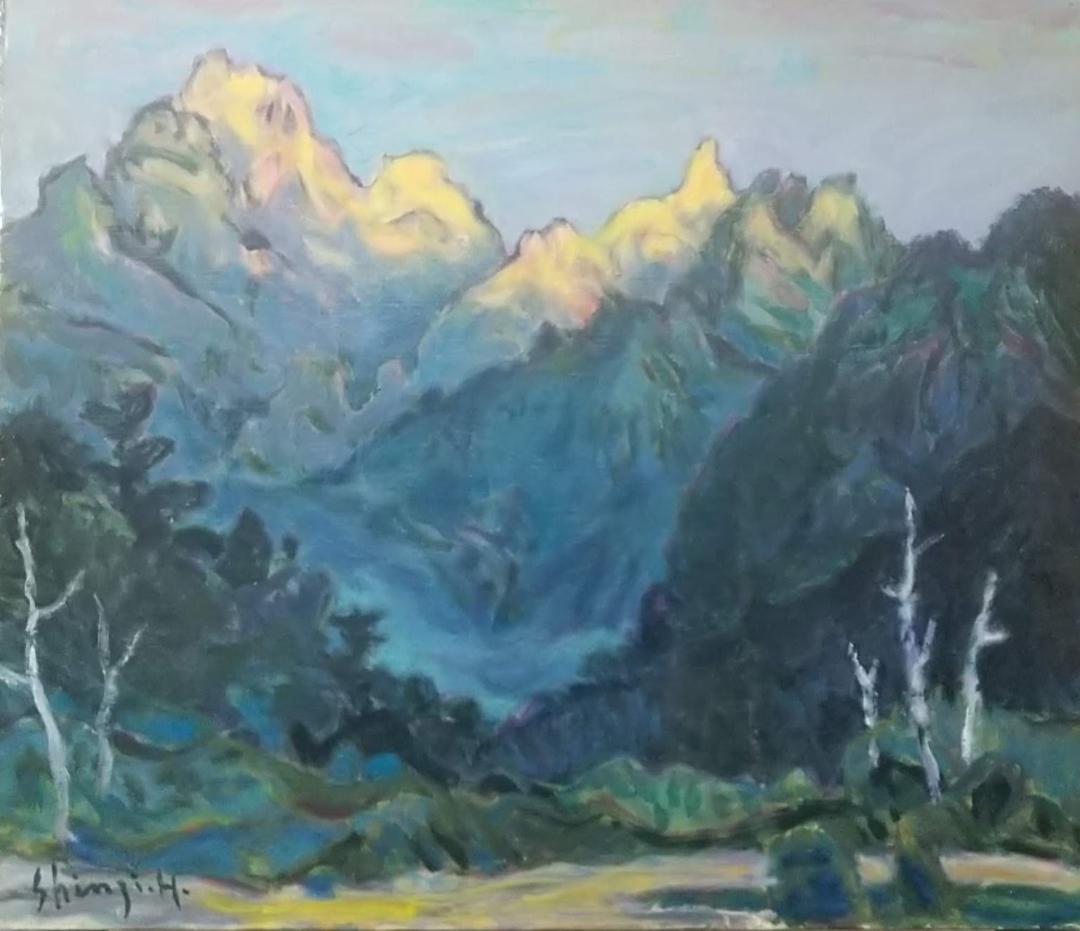 「朝陽」 明神岳 F10 油絵 絵画