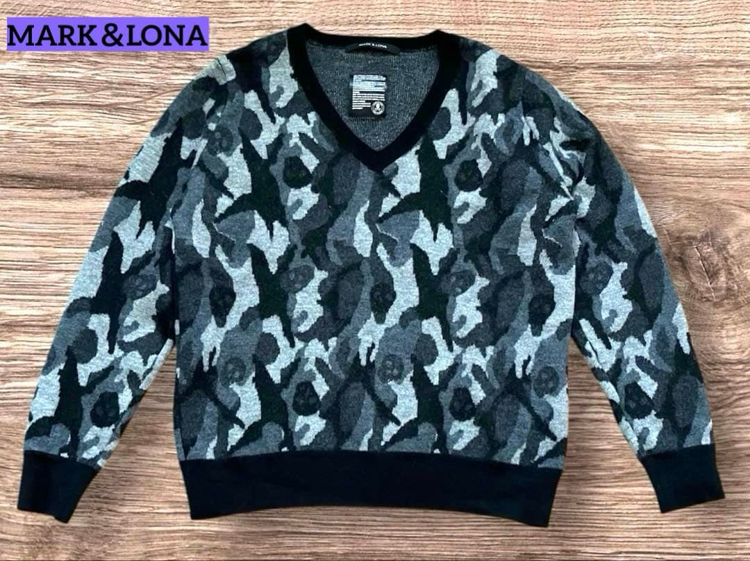 MARK＆LONAマークアンドロナ　カモフラ スカル 迷彩 総柄 ニット　L