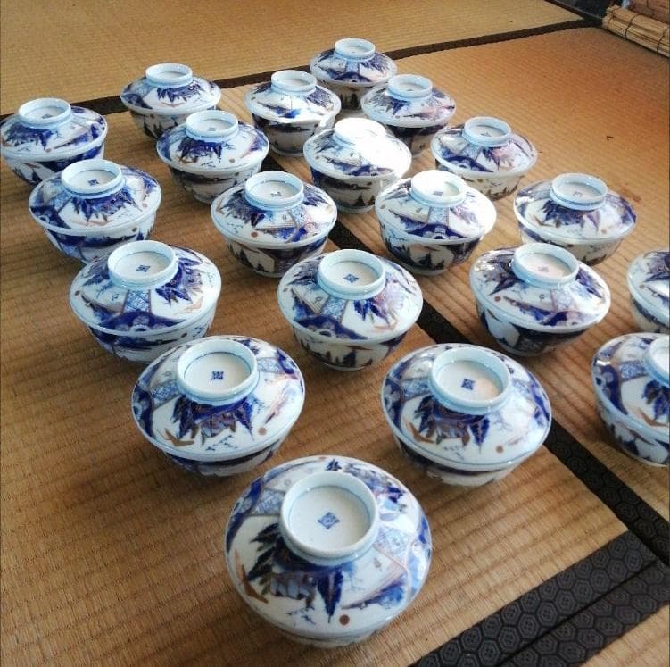 ゆき　伊万里　染付金彩蓋付碗　21客　など2点