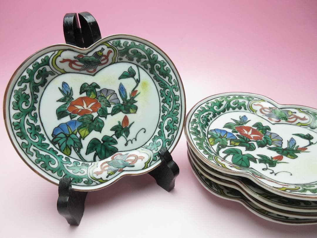 時代物 角福 朝顔紋 変形皿 5客 TN 107 70816