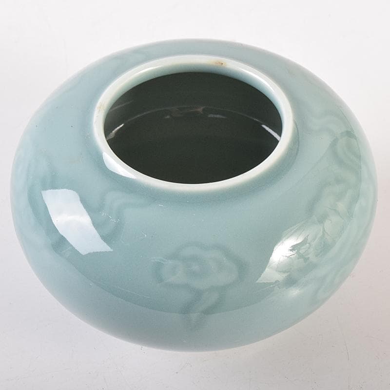 中国　大清乾隆年製　青磁　刻雲文水孟　C　7849E