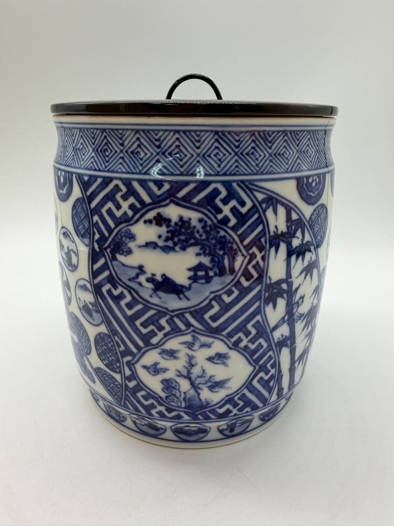 手塚充　水指　染付祥瑞写　久田宗匠書付　共箱　茶道具