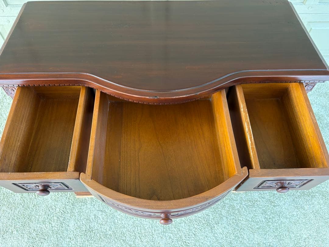 アンティーク調 木彫りコンソールキャビネット サイドボード 飾り棚