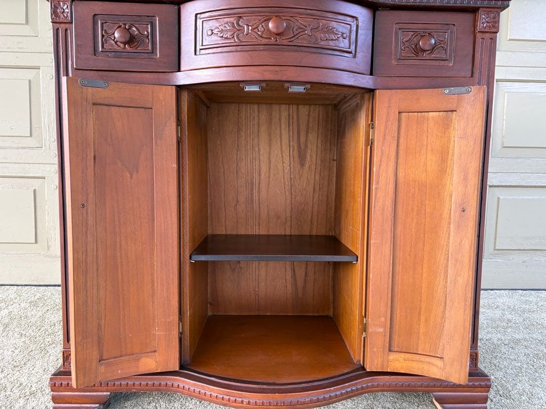 アンティーク調 木彫りコンソールキャビネット サイドボード 飾り棚