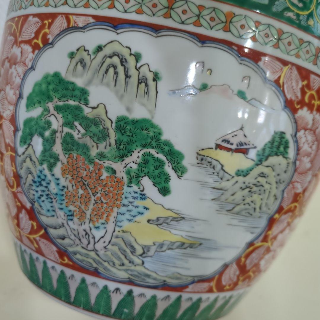 骨董 古伊万里 火鉢 十錦手 色絵 鉢カバー 睡蓮鉢 傘立て 金魚 めだか