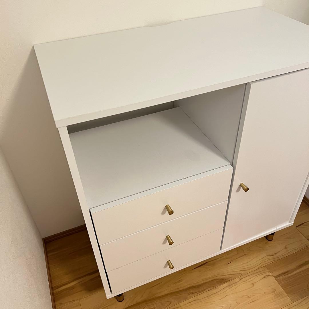 LOWYA サイドキャビネット サイドボード ホワイト×ゴールド