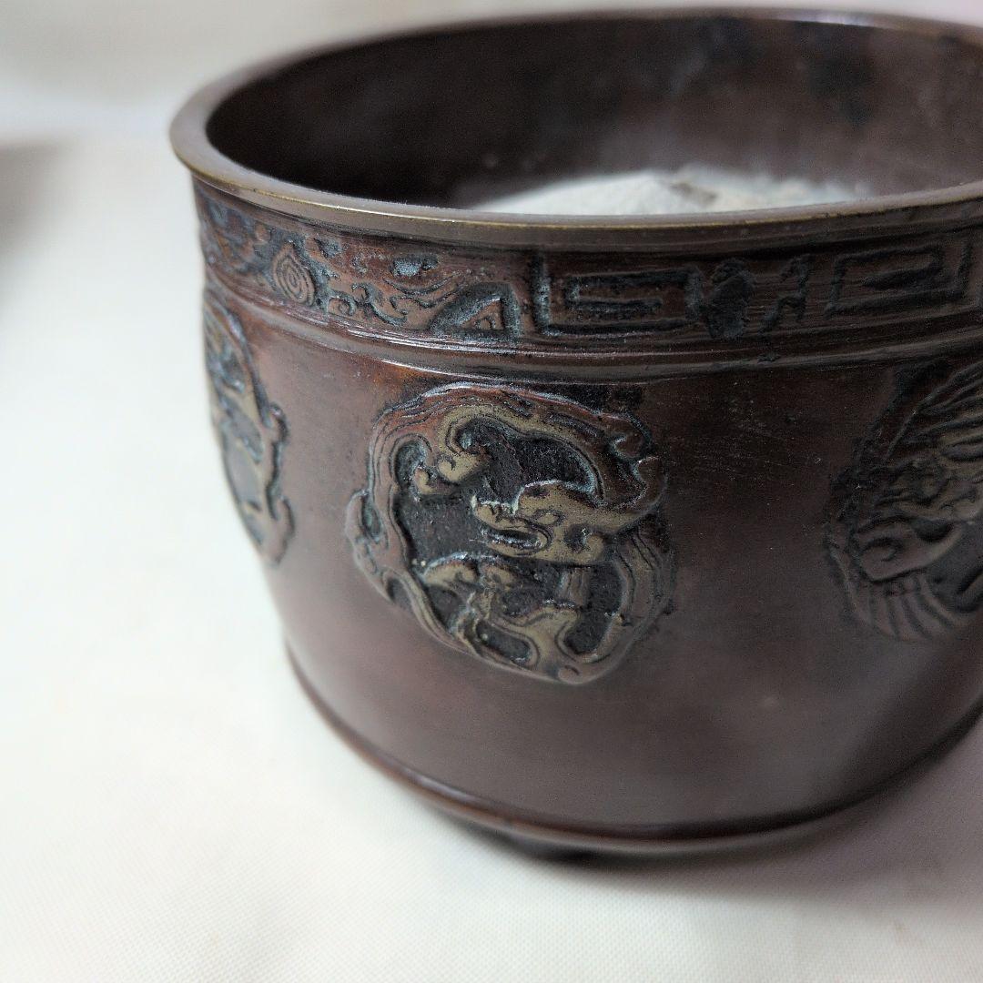 煙草盆　唐木　銅（龍の図）火入れ