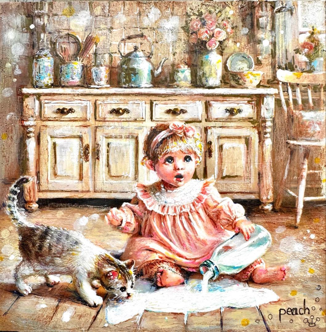 絵画原画《好奇心がこぼれた日》 toddler mischief 3