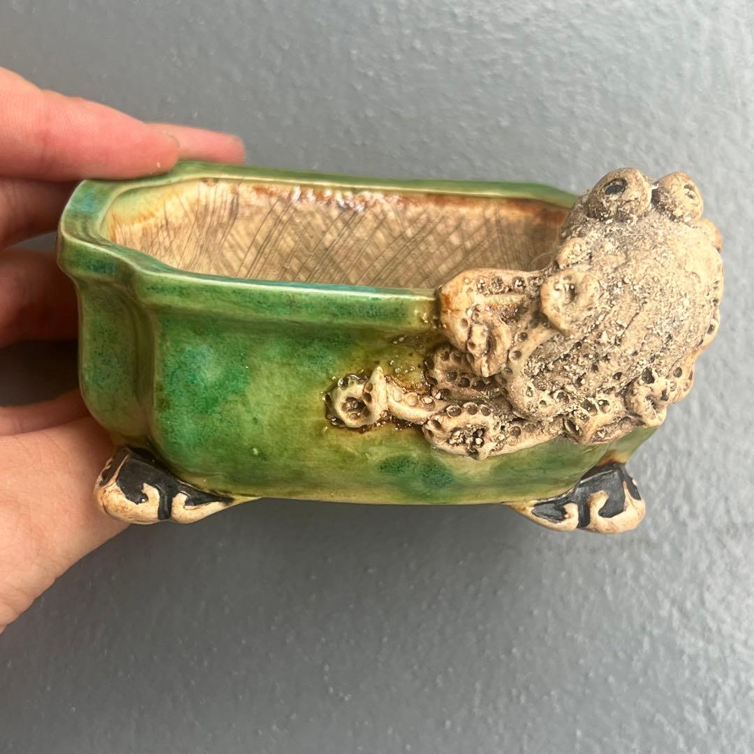 756.彫刻雲足長方 盆栽鉢 植木鉢 10.2*7.2*4.4cm