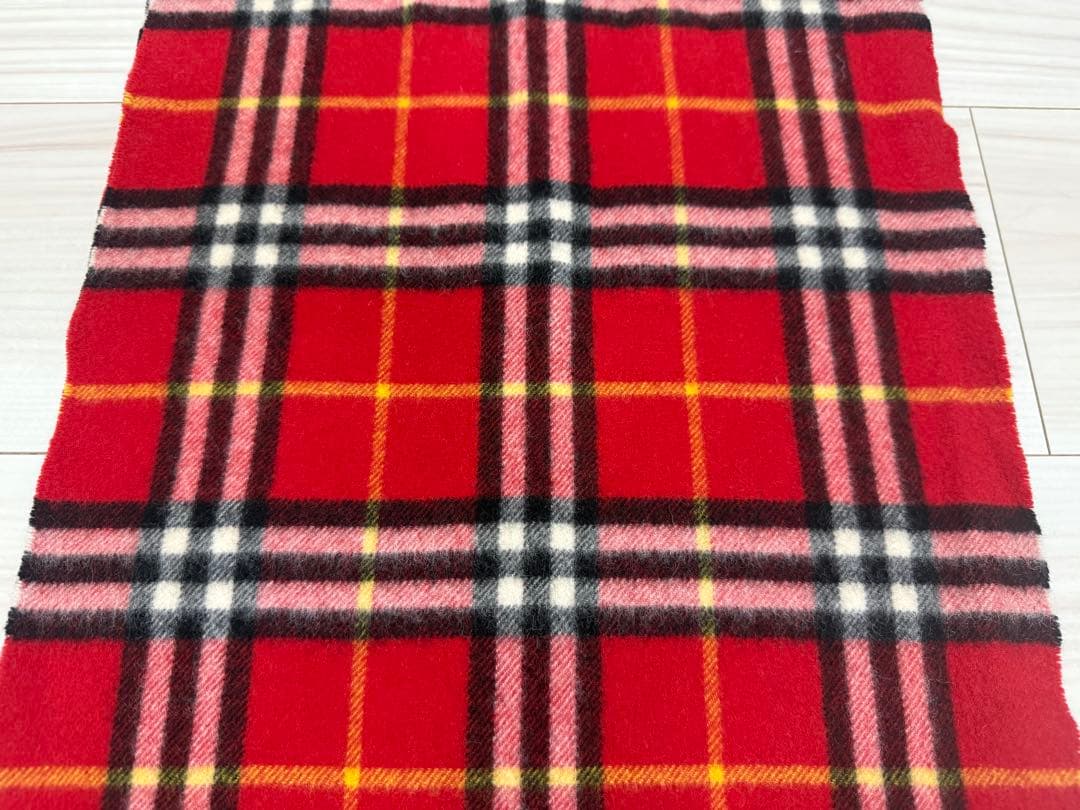 バーバリー　カシミヤ　マフラー　チェック　レッド系