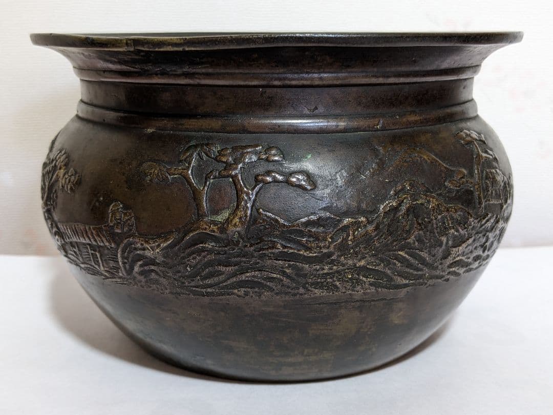 ♦江戸時代後！希少 レア物 唐金 打出し 山水図 建水 香炉 骨董品