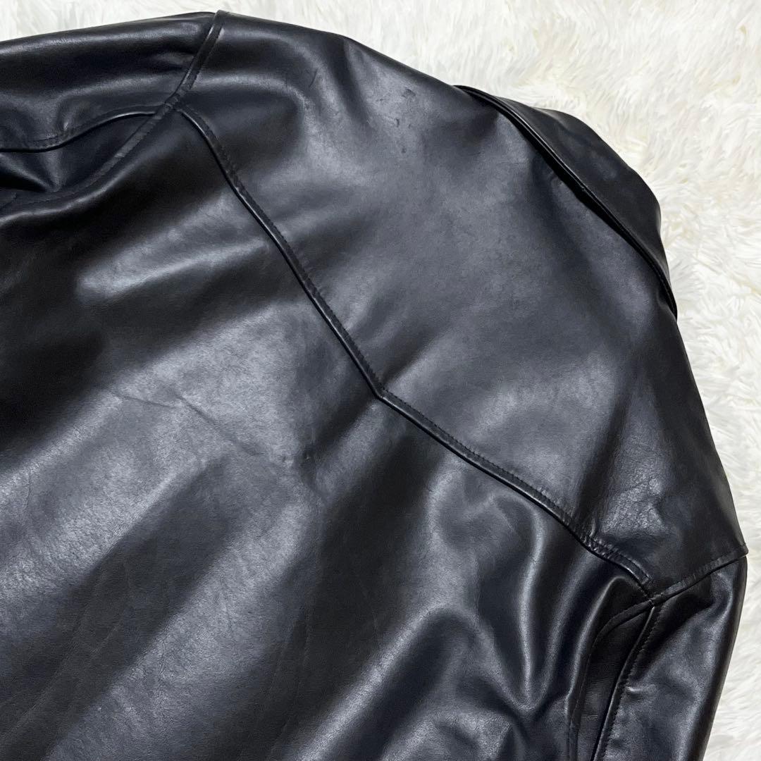 美品 希少サイズ ホーンワークス ダブルライダースジャケット 3L レザー 黒