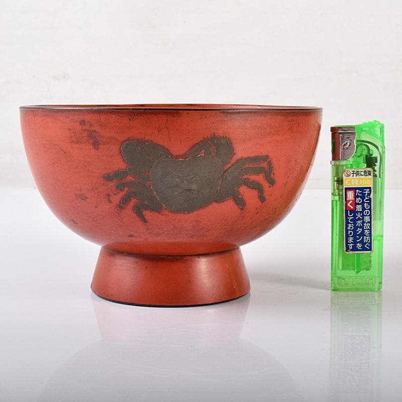 根来漆　金銀蒔絵　蟹文椀　時代箱付　M　R7922