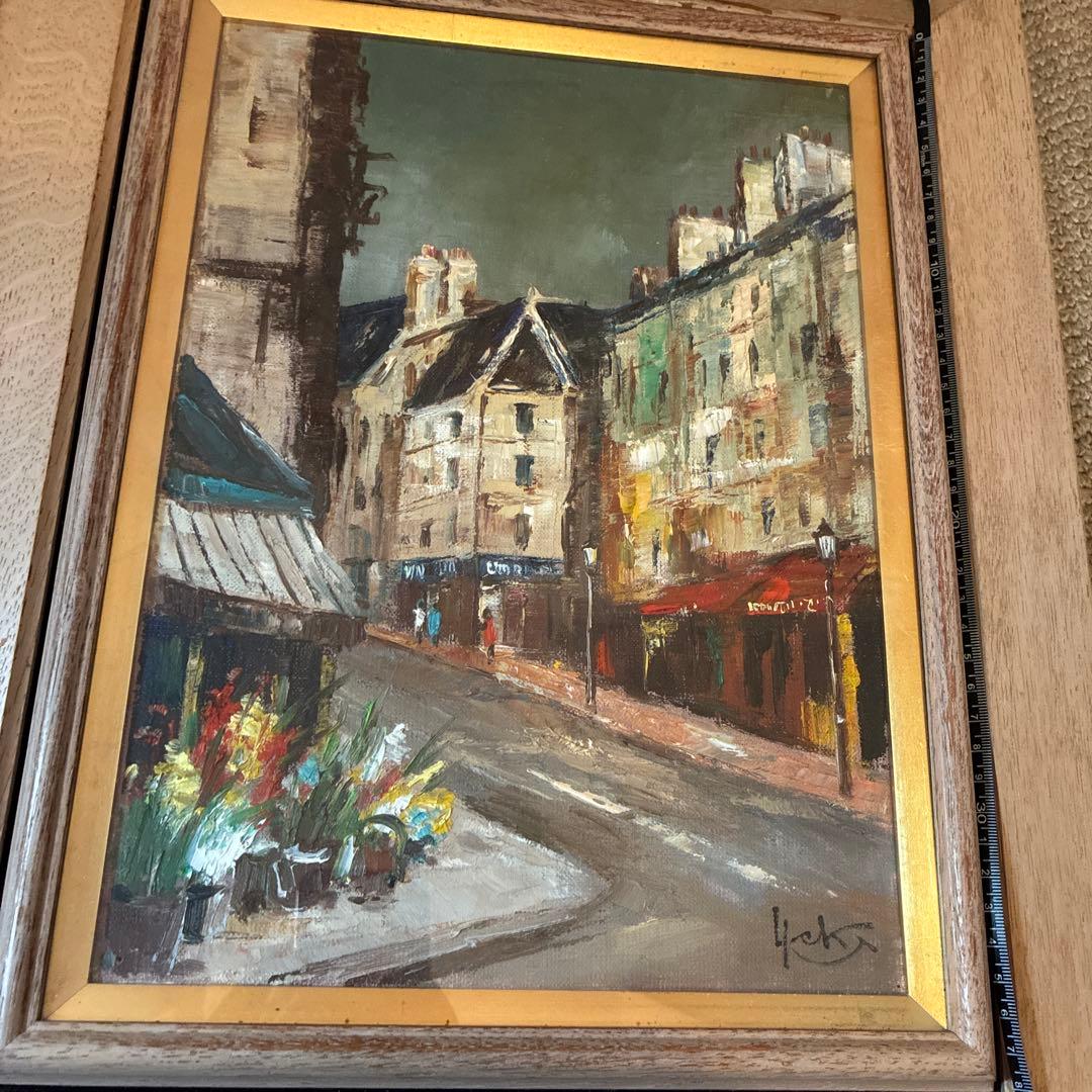 佐伯与吉郎 油絵 『町角の花屋』 風景画