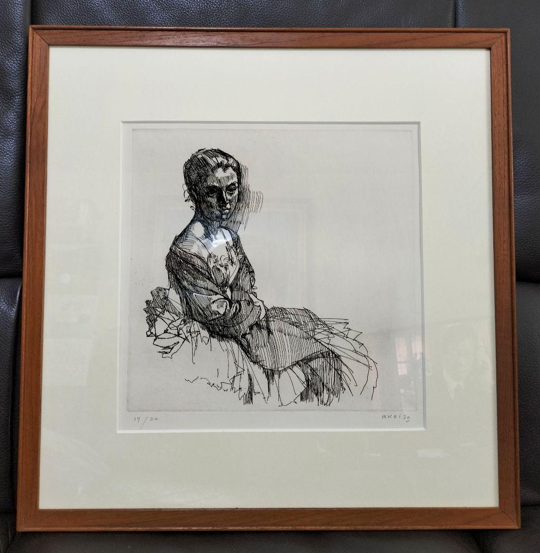 小磯良平　エッチング銅版画　本物保証　直筆サイン　エディション有り　染み抜き済み