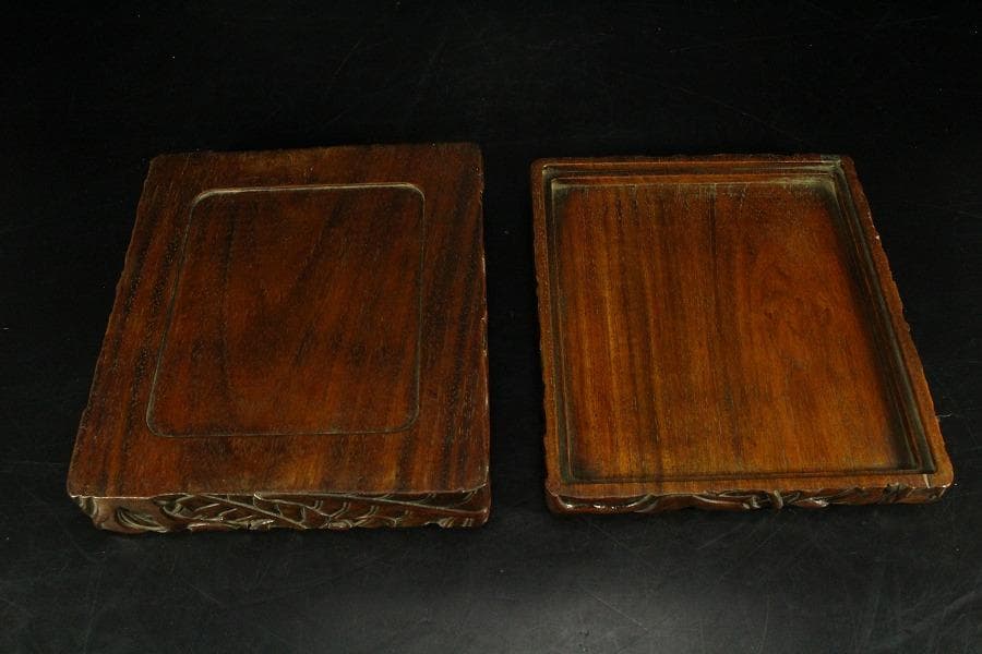 唐木 刻芭蕉 四方箱 旧家蔵出(K-A746)