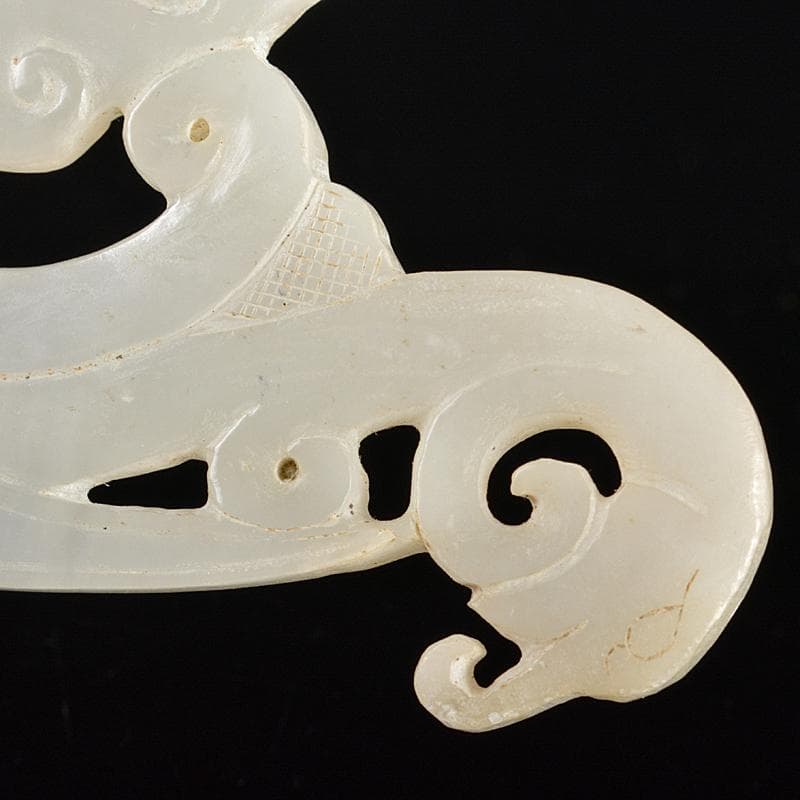 中国　玉石白玉彫刻　神獣　玉器　玉壁　玉飾　玉珮　M　R5506