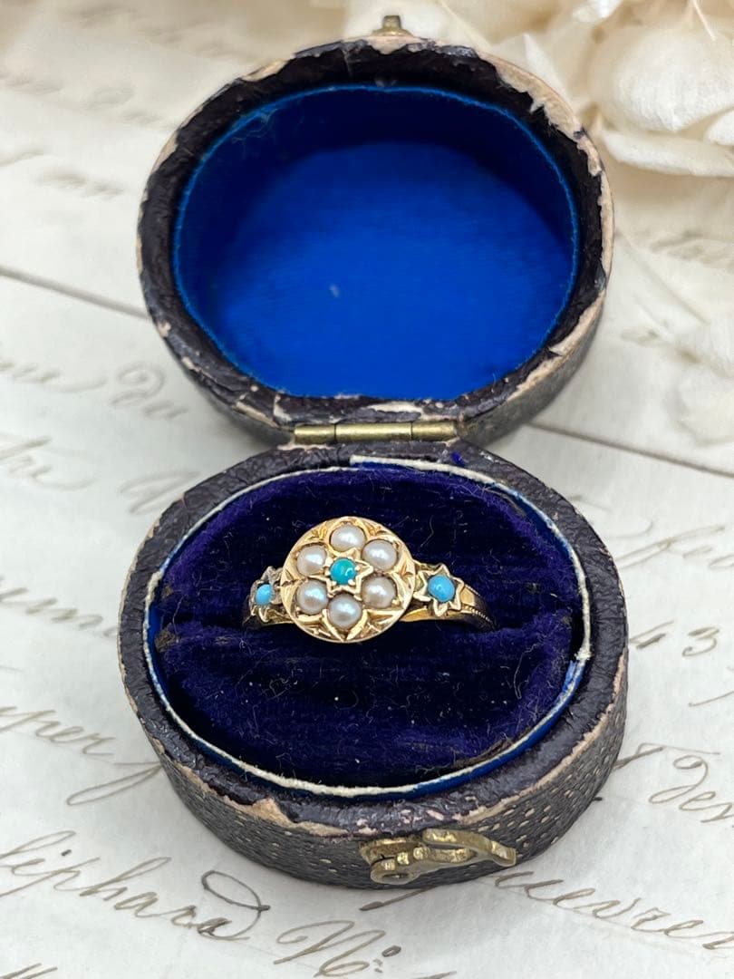 英国アンティークジュエリーボックス レザーラウンド 19世紀末〜1900年頃