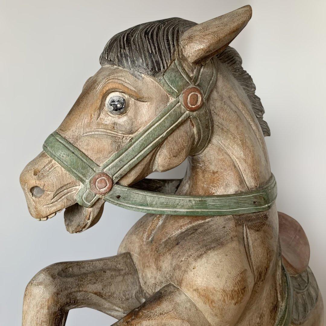 木製馬の彫刻 立ち上がりデザイン 高さ 約64cm シャビー オブジェ　店舗什器