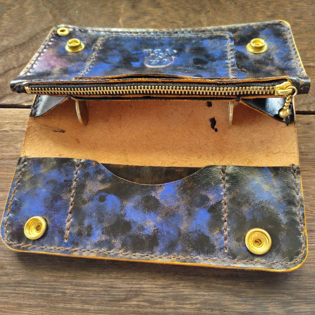 トラッカーウォレット 黒×コズミックブルー 手染め(77)