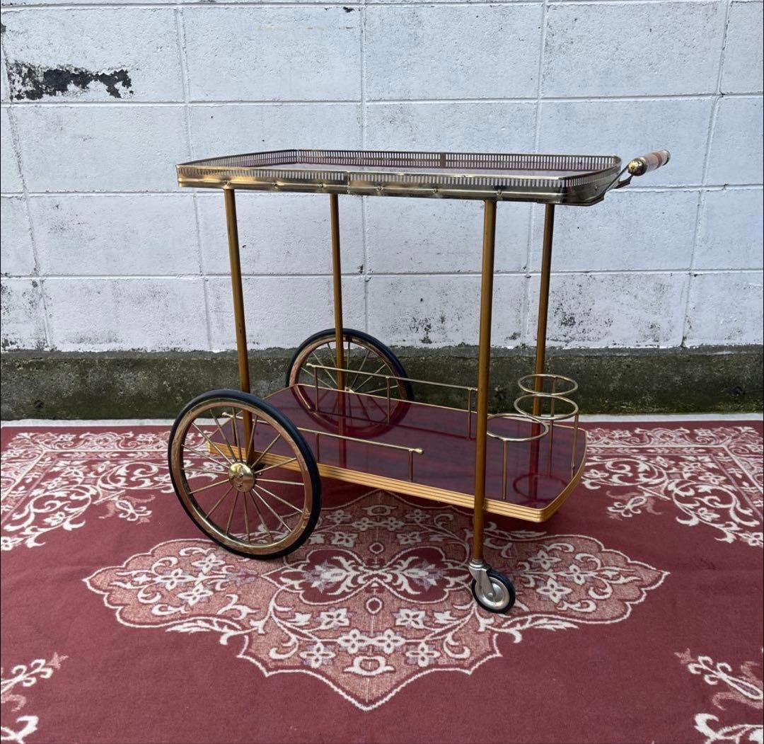 古家具 アンティークデザイン◾️キッチンワゴン 台車 木製ウッドハンドル