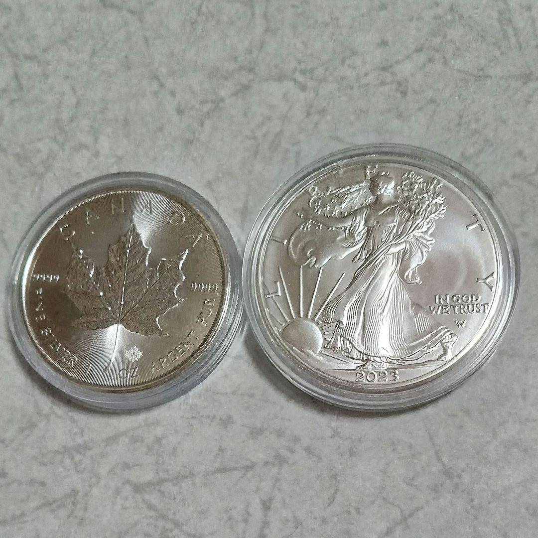 アメリカンイーグルとメイプルリーフ1オンス銀貨(2枚セット)本物