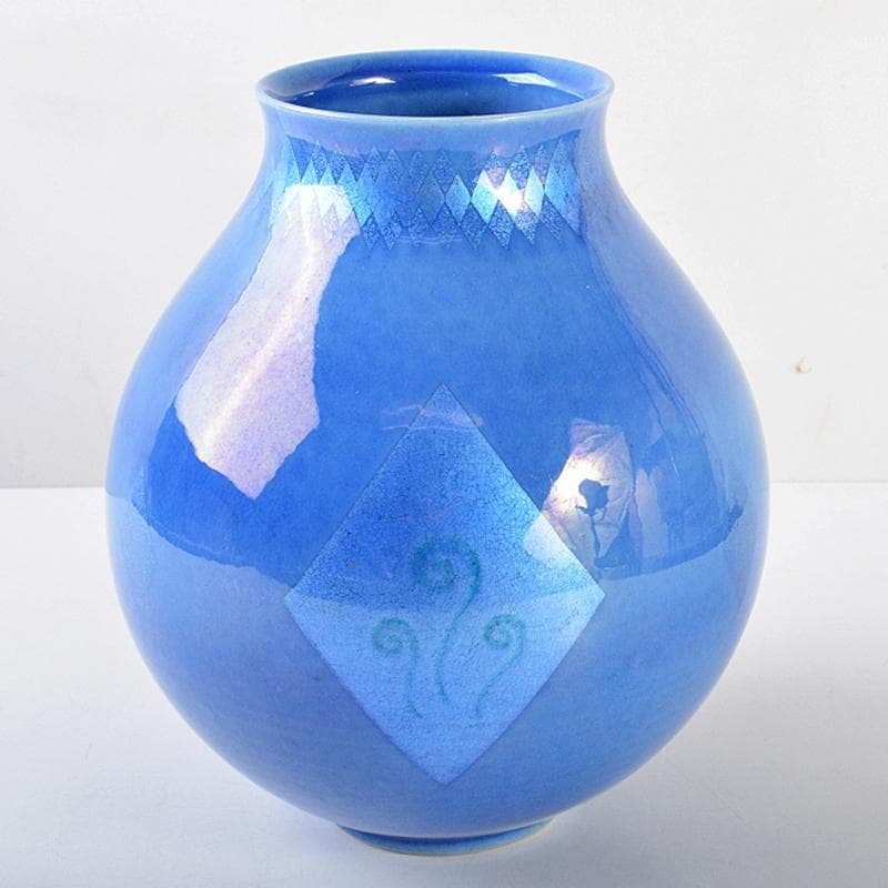 九谷焼　中田一於作　淡青釉裏銀彩　壷　花瓶　V　R5743