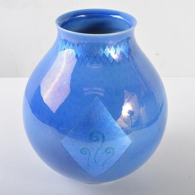 九谷焼　中田一於作　淡青釉裏銀彩　壷　花瓶　V　R5743