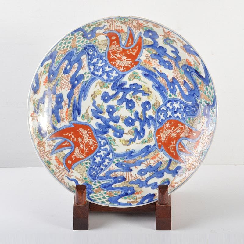 伊万里焼　古伊万里　染錦　花鳥文盤　飾皿　C　5441A