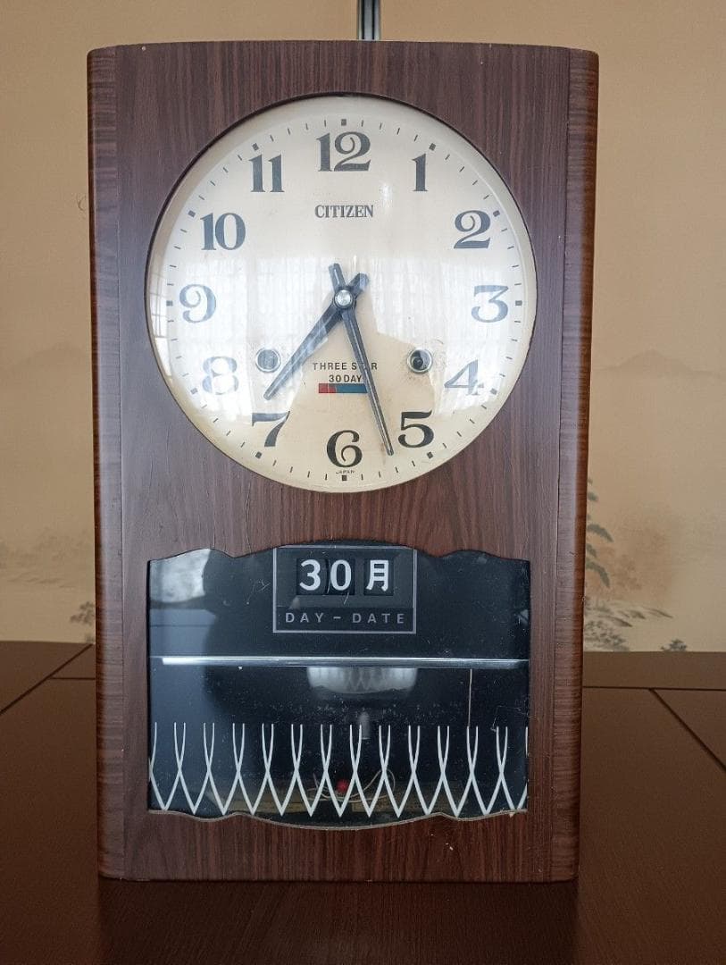 ゼンマイ式日付曜日付き柱時計　掛け時計　振り子時計　昭和レトロ　シチズン