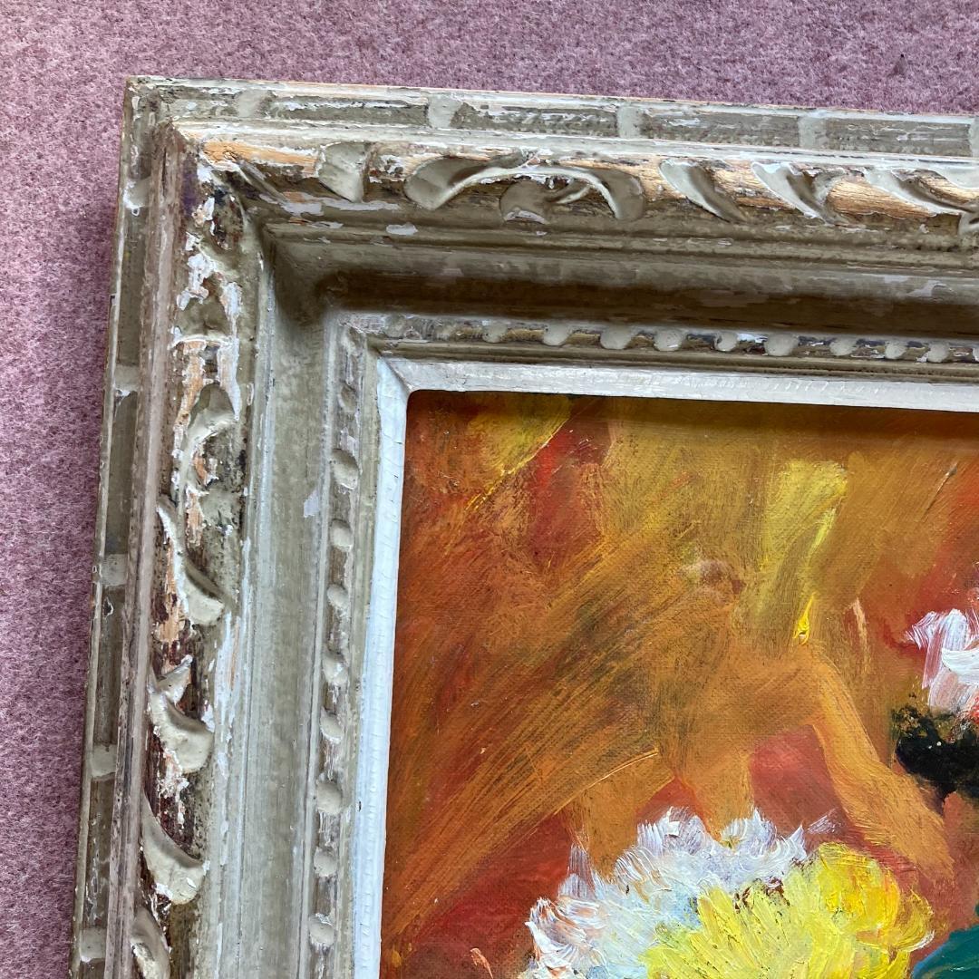 【広瀬寅夫】1984年制作 79歳時の油絵 花瓶の菊花 12号