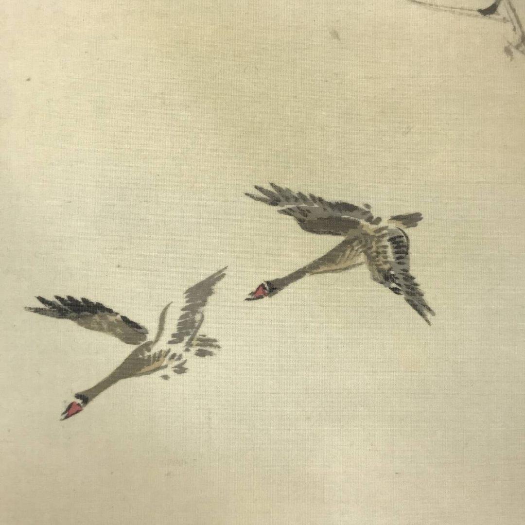 真作/今井景樹/湖畔飛鴨図/山水図/横物/秋の掛軸/掛軸☆宝船☆AK-649