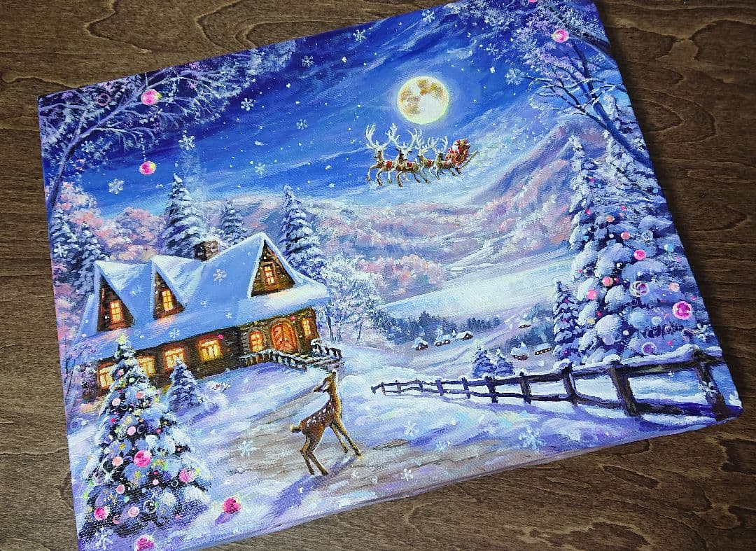 ぷ*あ様 【夜空を眺めて】アクリル画 F3 風景画 絵画