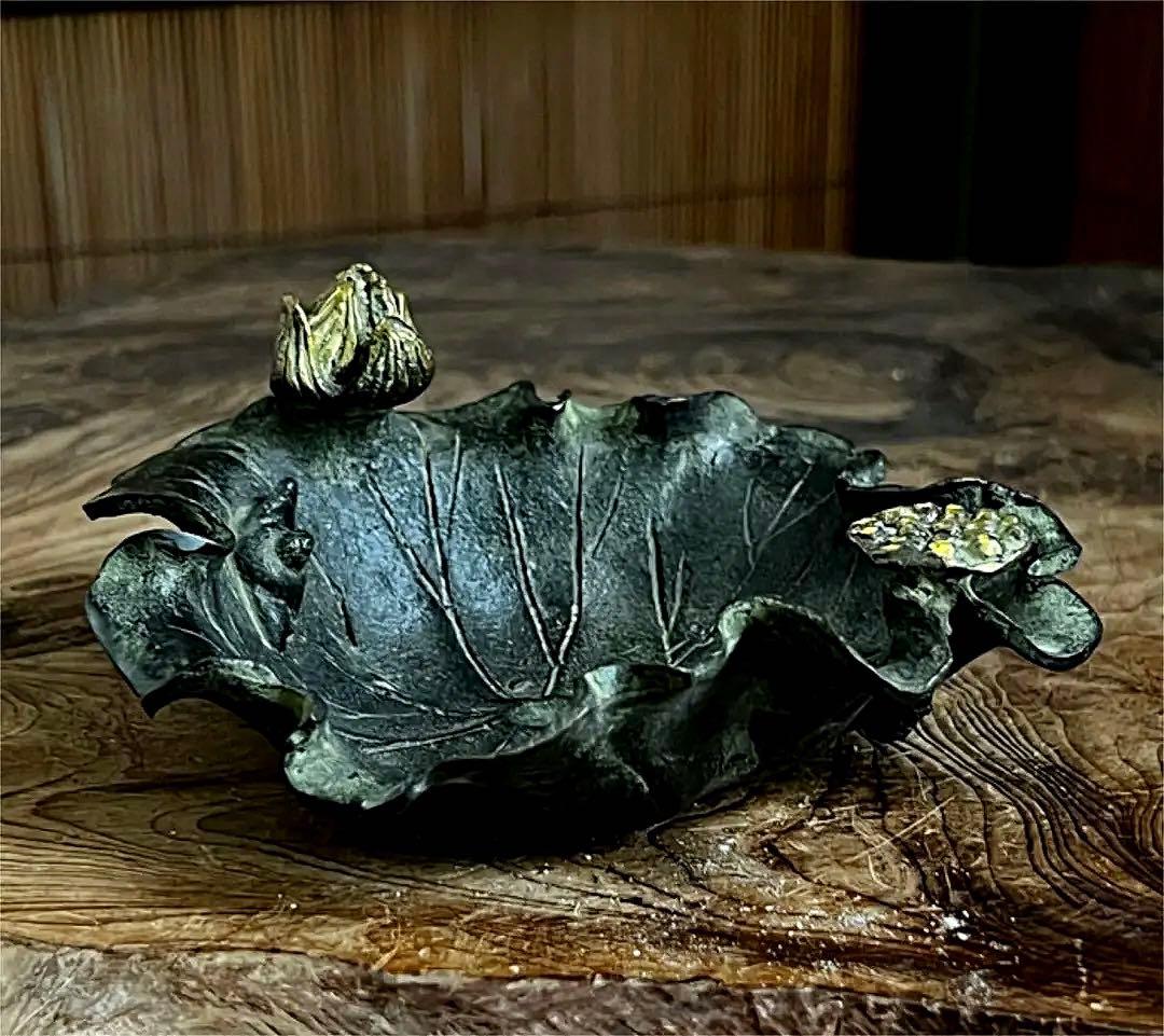 時代 古銅 蓮型 蓮花 蝸牛 筆洗い