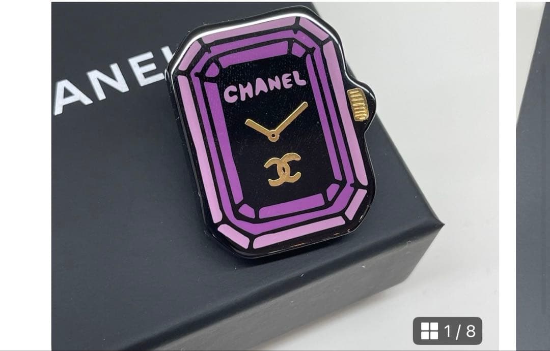 CHANEL 紫 宝石型 時計ブローチ