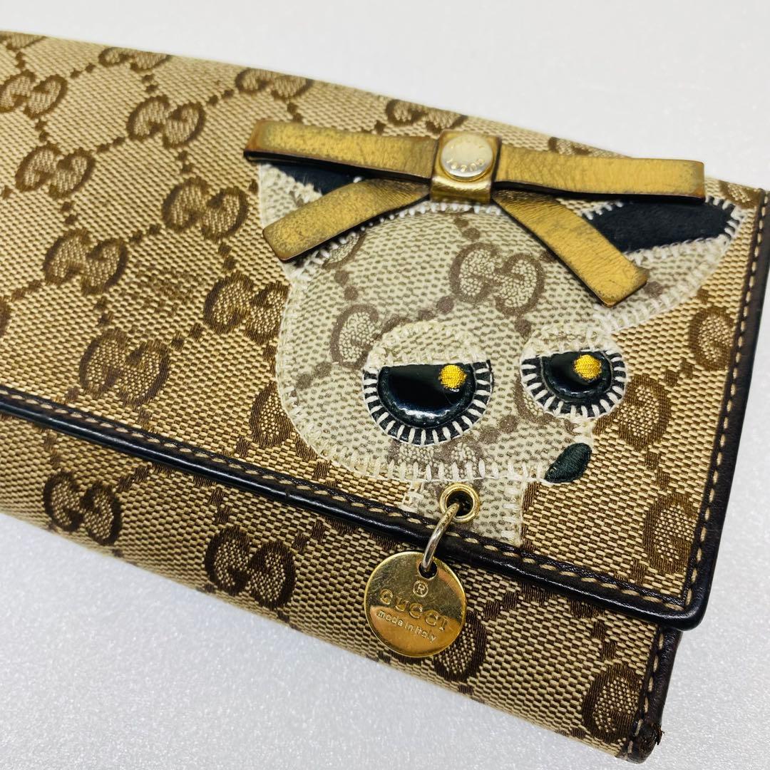 【希少】GUCCI GGキャンバス　グッチョリ　チワワ　Wホック　長財布