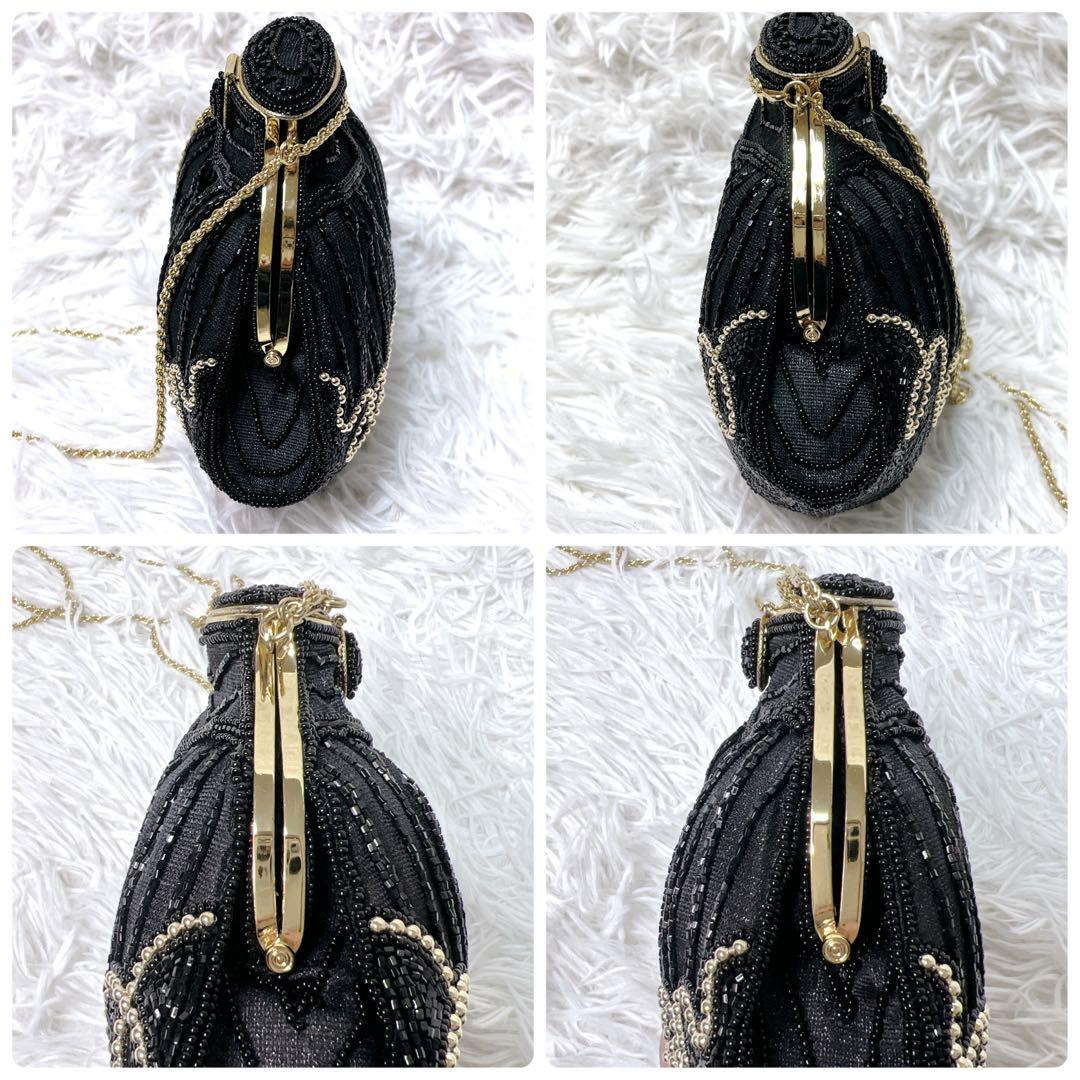 【希少】ルミーはしもと ビーズバッグ パーティーバック ショルダー 黒 ゴールド