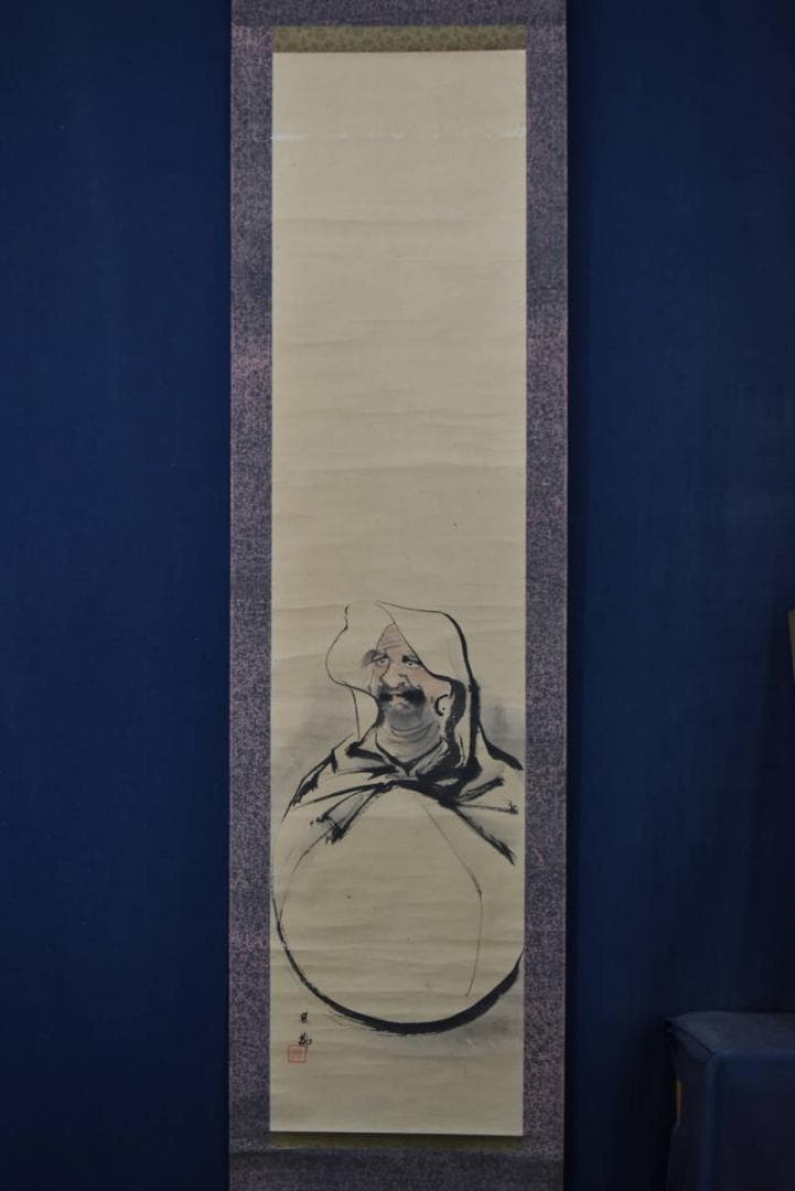 【真作】吉村鳳柳/達磨図/ダルマ図/掛軸/名家伝来/AA-160