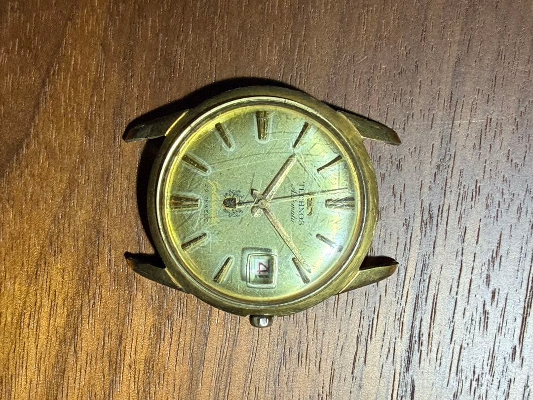 TECHNOS 自動巻き時計 25ジュエル ゴールド 現状品